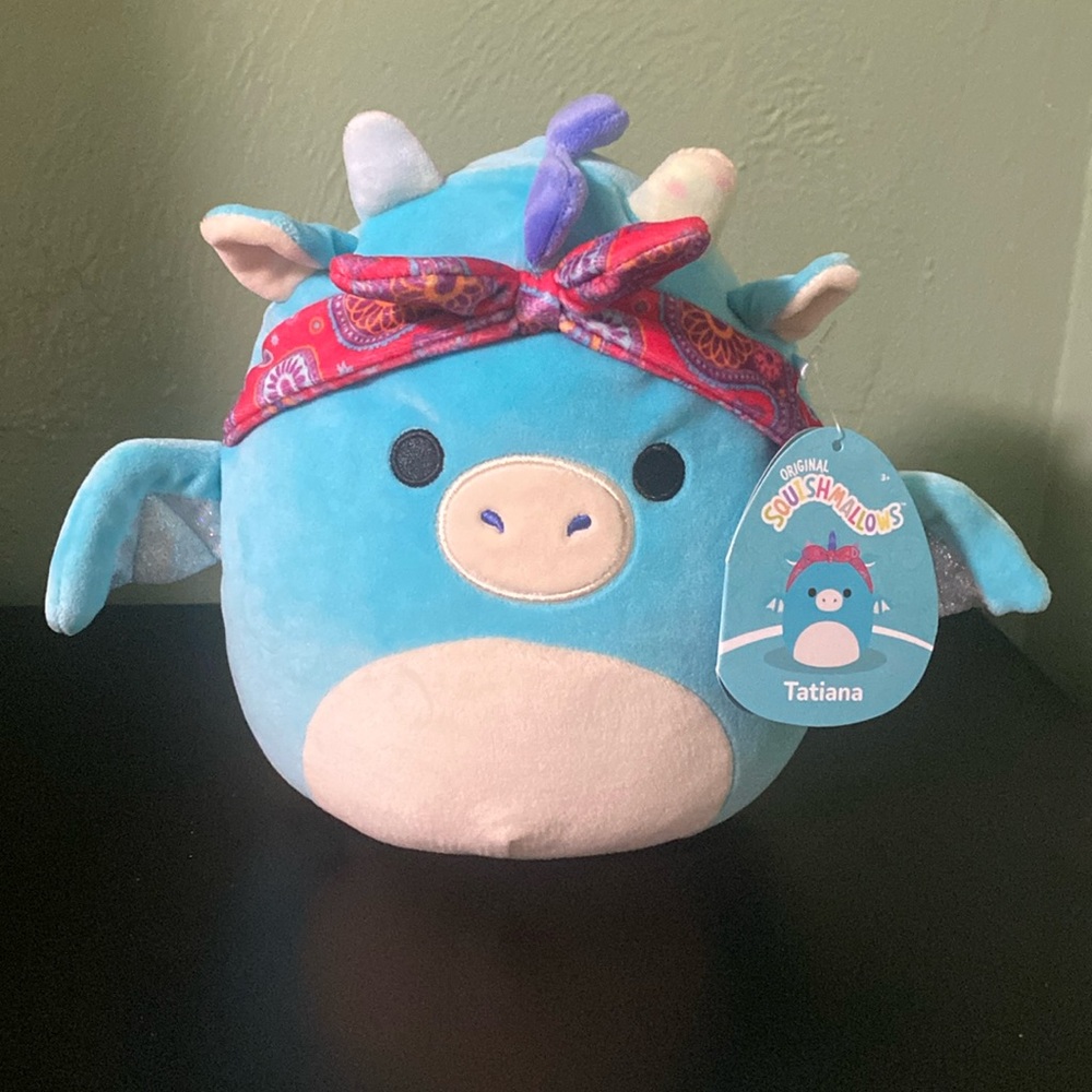 Squishmallow Tatiana the Dragón 8” Plush NWT With Headscarf Bandana Headband
